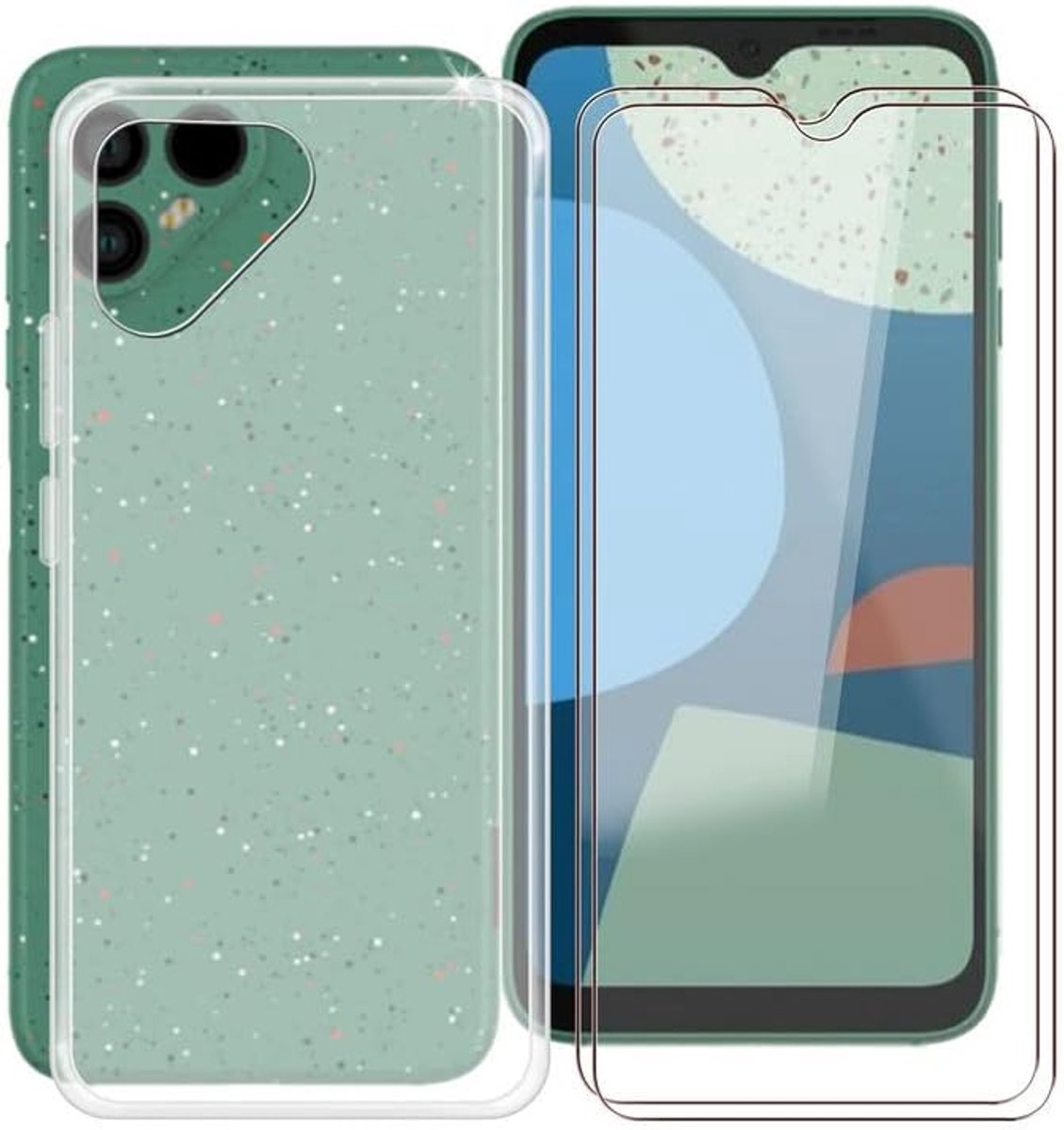 + 2 vellen Gehard glasfolie voor Fairphone 4 (6.3 inch), Transparant TPU soft silicone Hoes Bumper Case Cover en 9H-hardheid Screenprotector van gehard glas - Translucent