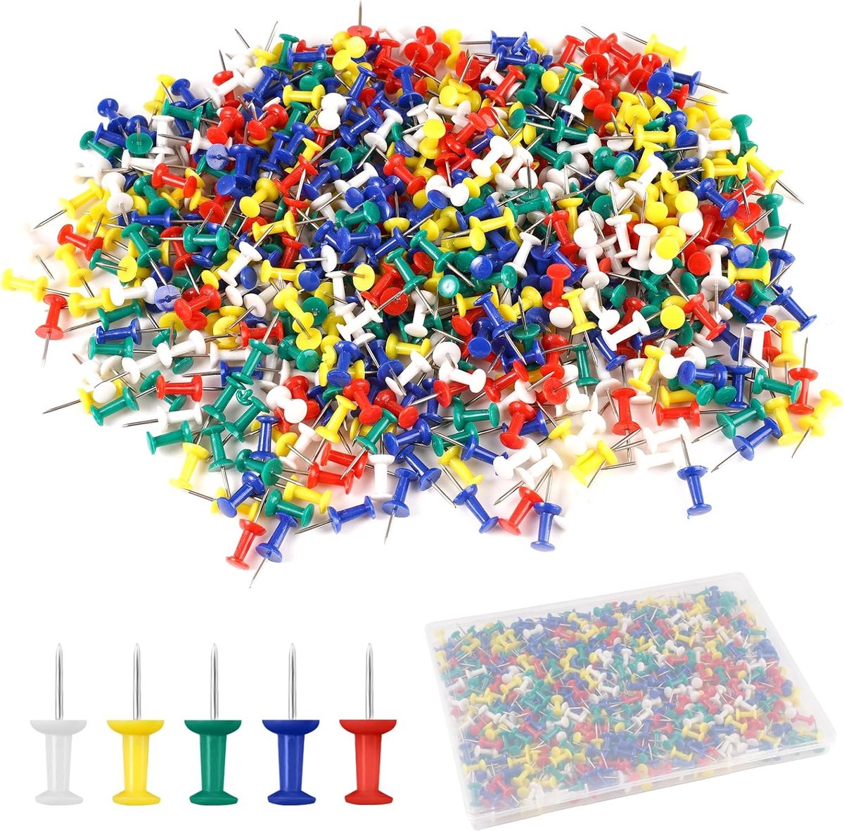 Punaises, Prikbordnaalden, Gekleurde Duimspijker, Kleurrijke Push Pins, Meerkleurige Punaises met Plastic Doos, 5 Kleuren, voor Bulletin Board, Kurkborden, Schuimplaten, Foto's
