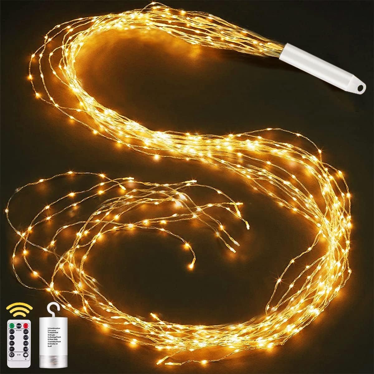 Led-lichtslinger, 2 m, 200 leds, 8 modi, waterdicht, werkt op batterijen, met afstandsbediening, timer voor Kerstmis, balkon, tuin, binnen- en buitendecoratie, warmwit