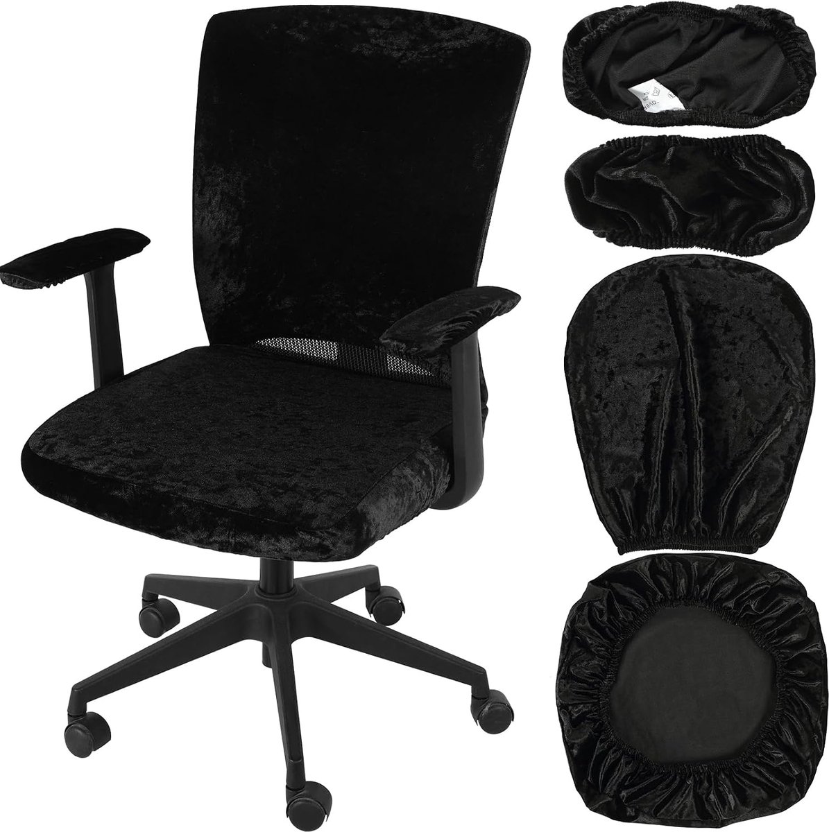 4 stuks Universele Bureaustoel bekleding, Stretch stoelhulsel met armleuning, Beschermhuid voor zitvlak en rugleuning, Voor draaibaar stoel, Gaming stoel, Zwart
