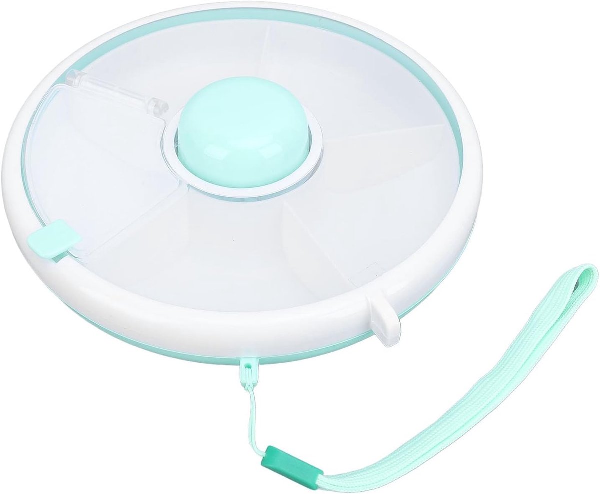 360° draaibare snackcontainer, ronde doos met deksel, bord met vakken voor kinderen, herbruikbaar