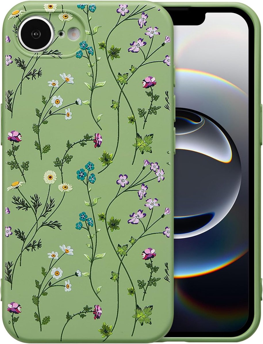 Vloeibare siliconen beschermhoes voor iPhone 16e 6,1" - Schokbestendige vloeibare siliconen hoes voor meisjes en vrouwen, met esthetische schattige bloemenpatronen, hoes