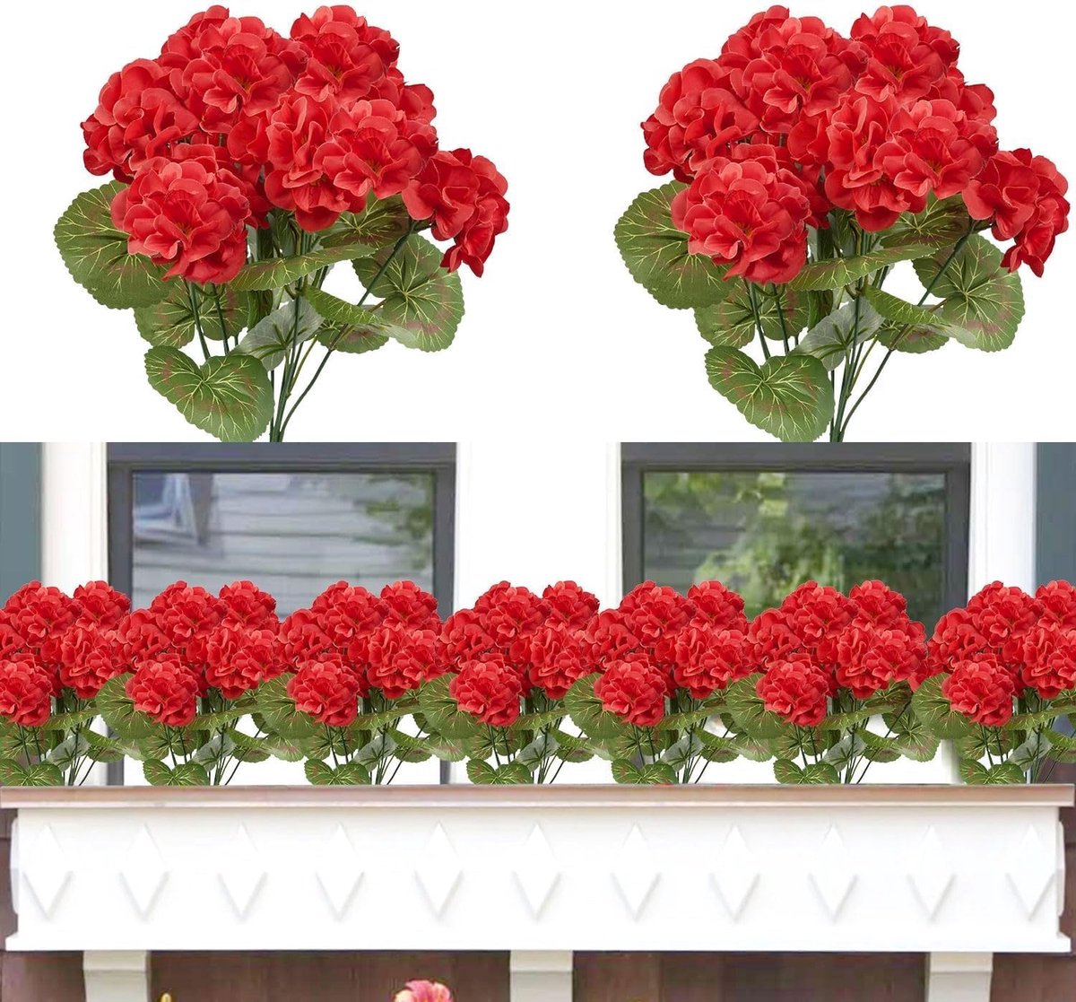 Kunstbloemen, geraniums, zijden bloemen, kunstbloemen als echte kunstplant, balkon, outdoor, weerbestendig, uv-bestendig, voor balkon, binnen, buiten, decoratie