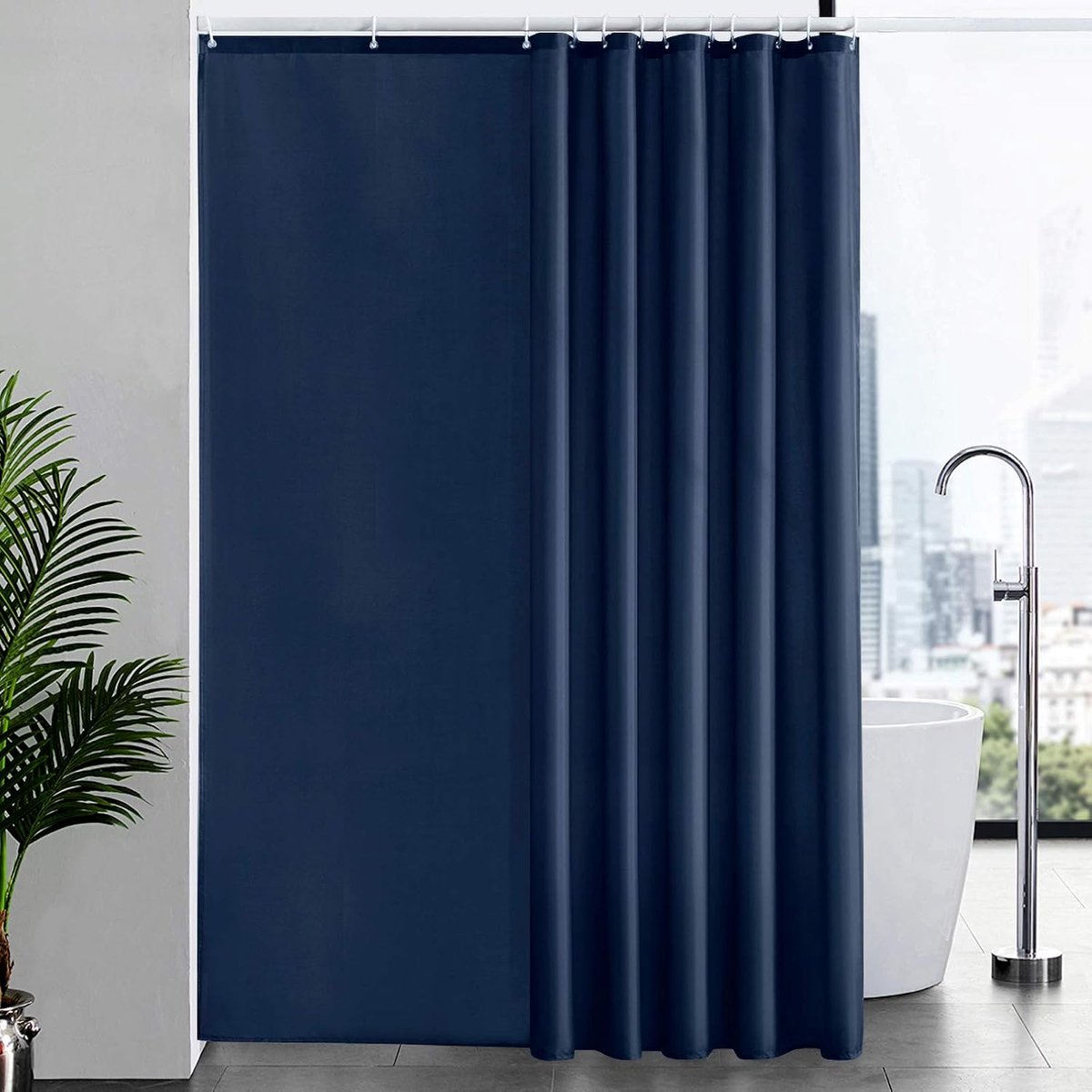 Douchegordijn Anti Schimmel Polyester Stof Waterdicht Douche Gordijnen Wasbaar Textiel voor Badkuip of De Badkamer 12 Douchegordijnhaken Marineblauw Extra lang 200x240cm.