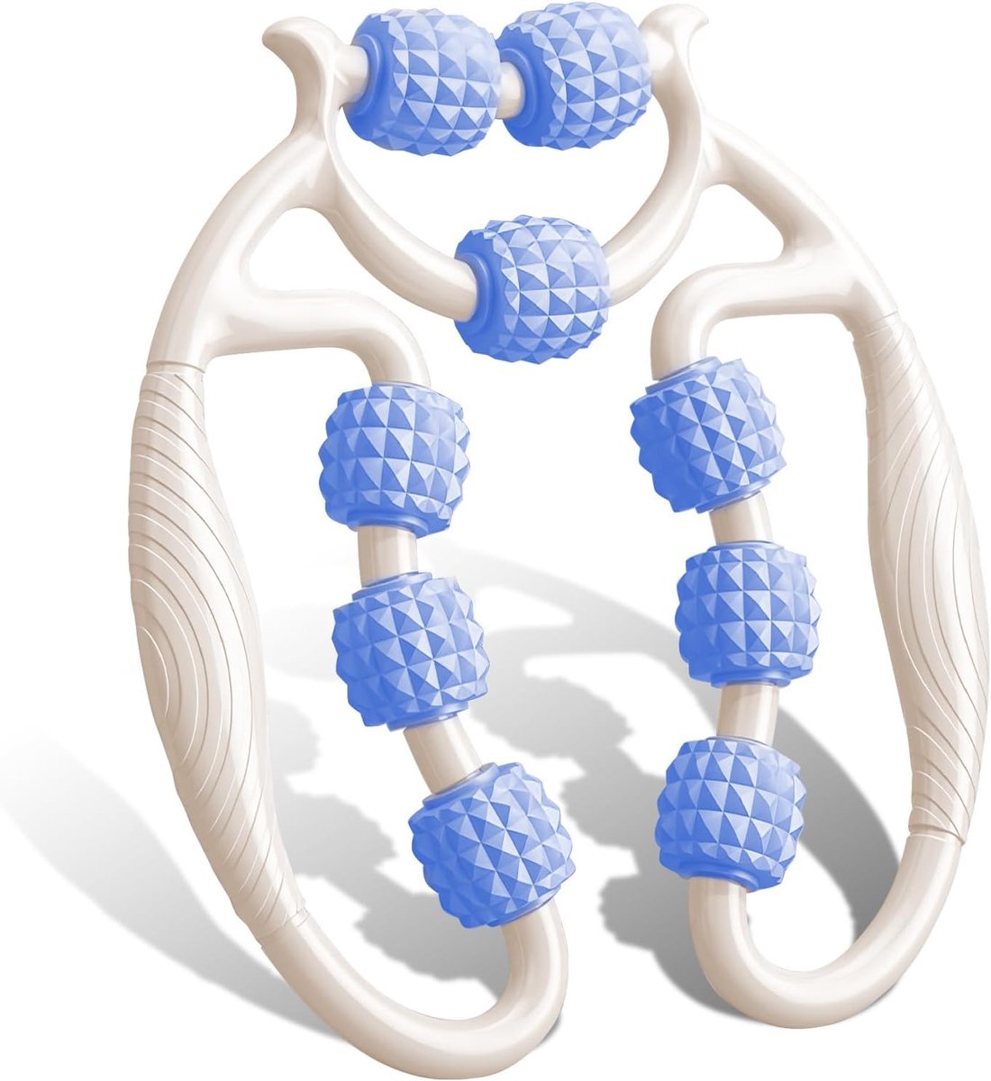 Massageroller, Massageroller voor benen, Massagerol met handgreep voor benen, Massagerol (Wit+Blauw+B)