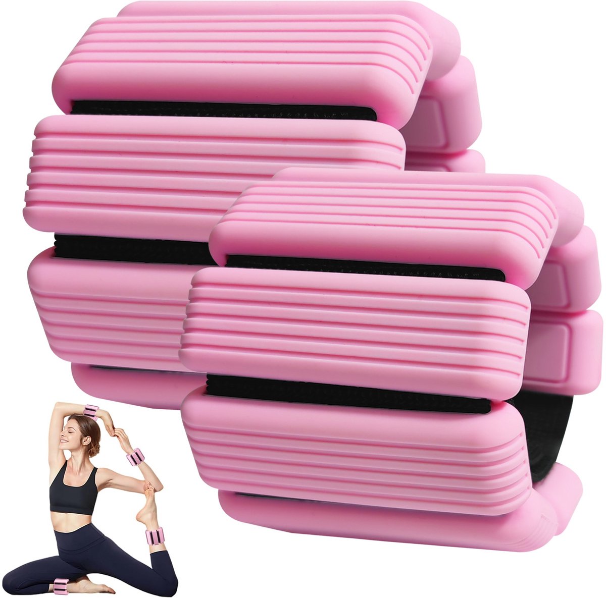 Enkel en Pols gewichten - Enkelgewichten en Polsgewichten - TENZHVXI® - 2 stuks - Verstelbaar - Siliconen - Voor yoga, dans, barre, pilates, zumba, zwemmen, cardio - 2 x 450 gram - Roze