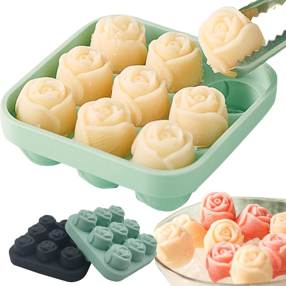 Omgoods - Silicone IJsblokjes Mal in Rozenvorm met Deksel