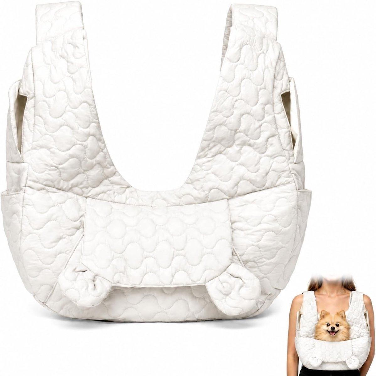 Hondenmand fiets - Wit - Draagtas tot 10 kg - Nylon met Verstelbare Riem - Handsfree Hondenrugzak voor Kleine Honden