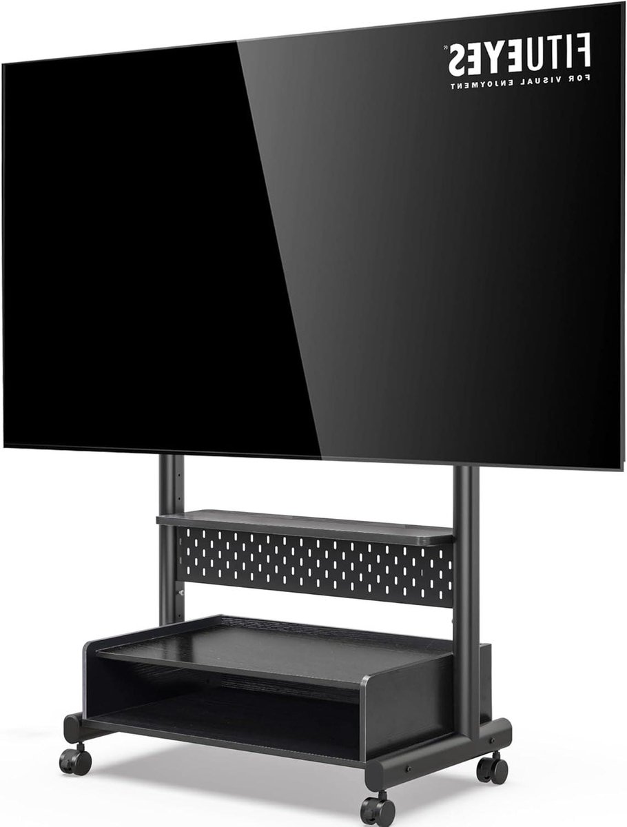Tv-vloerstandaard - Verrijdbare standaard - Entertainment verbeteren - Gereedschapsloze montage - 40-85 inch - Houtnerf