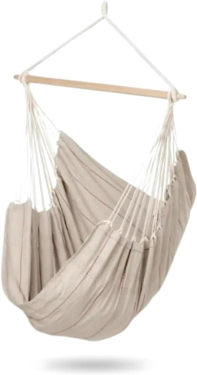 Hangstoel met stang - Zitstoel buiten - Ontspannen in tuin - Handgemaakt in Brazilië - 110 cm breed - Lichtbeige