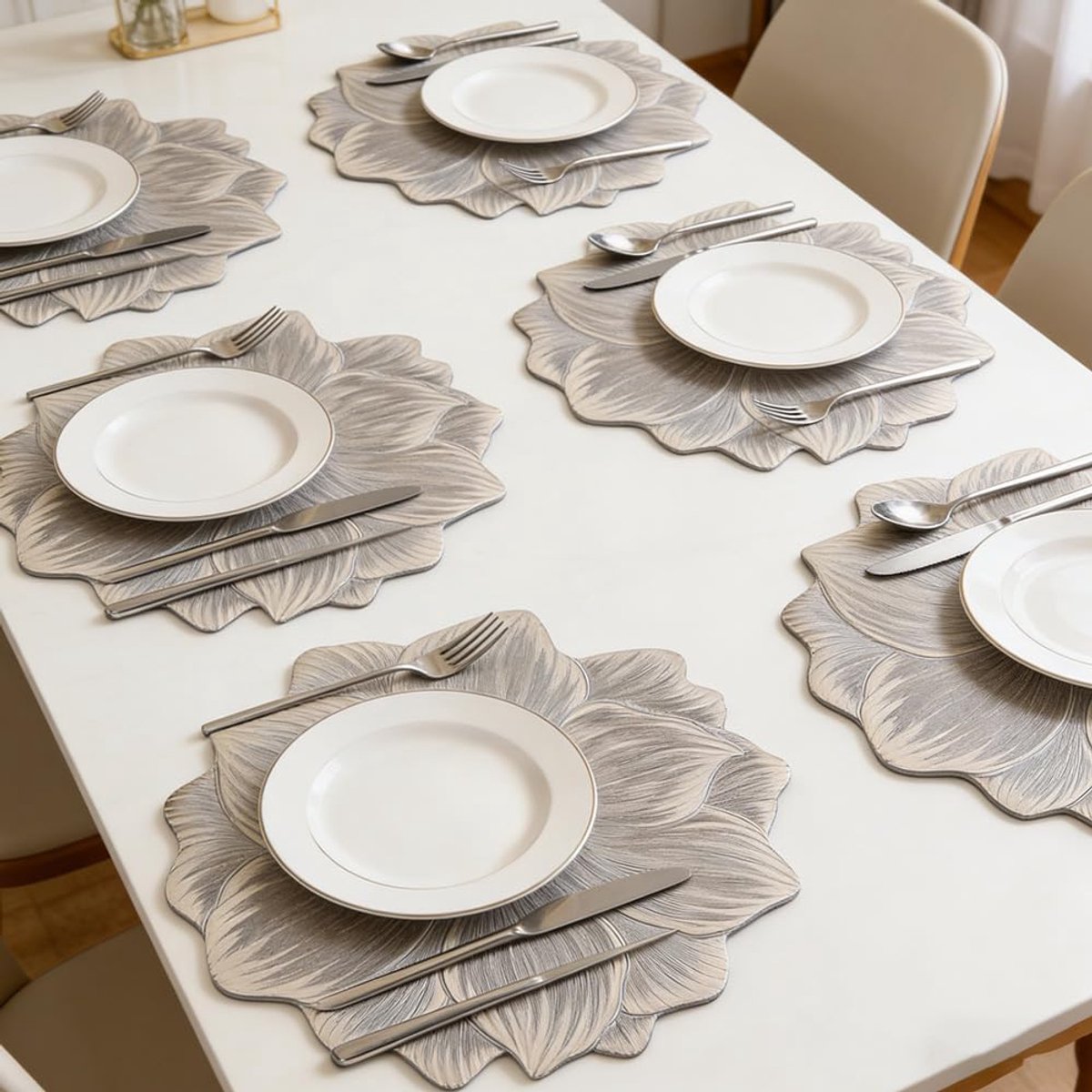 Placemats, rond, goudkleurig, elegant, pvc, wasbaar, hittebestendig en antislip, ideaal voor keuken, eetkamer, evenementen, decoratie, 39 cm, 6 stuks