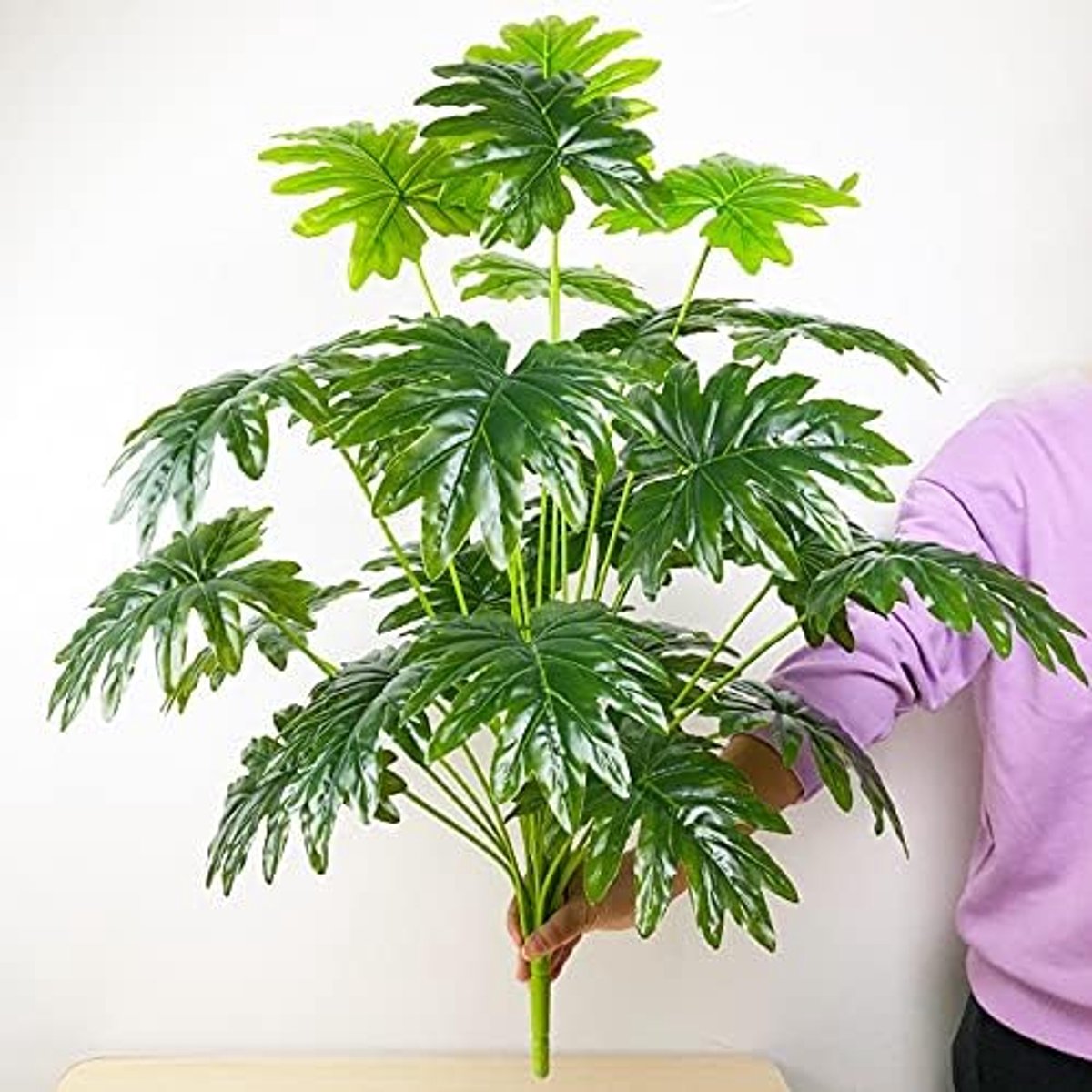 Palmboom 75 cm 24 Hoofden Grote Kunstmatige Monstera Tropische Planten Nep Palmboom Bladeren Plastic Jungle Gebladerte voor Thuis Tuin Decoratie Nep Planten (Kleur: 4, Maat: 65cm 18 koppen)