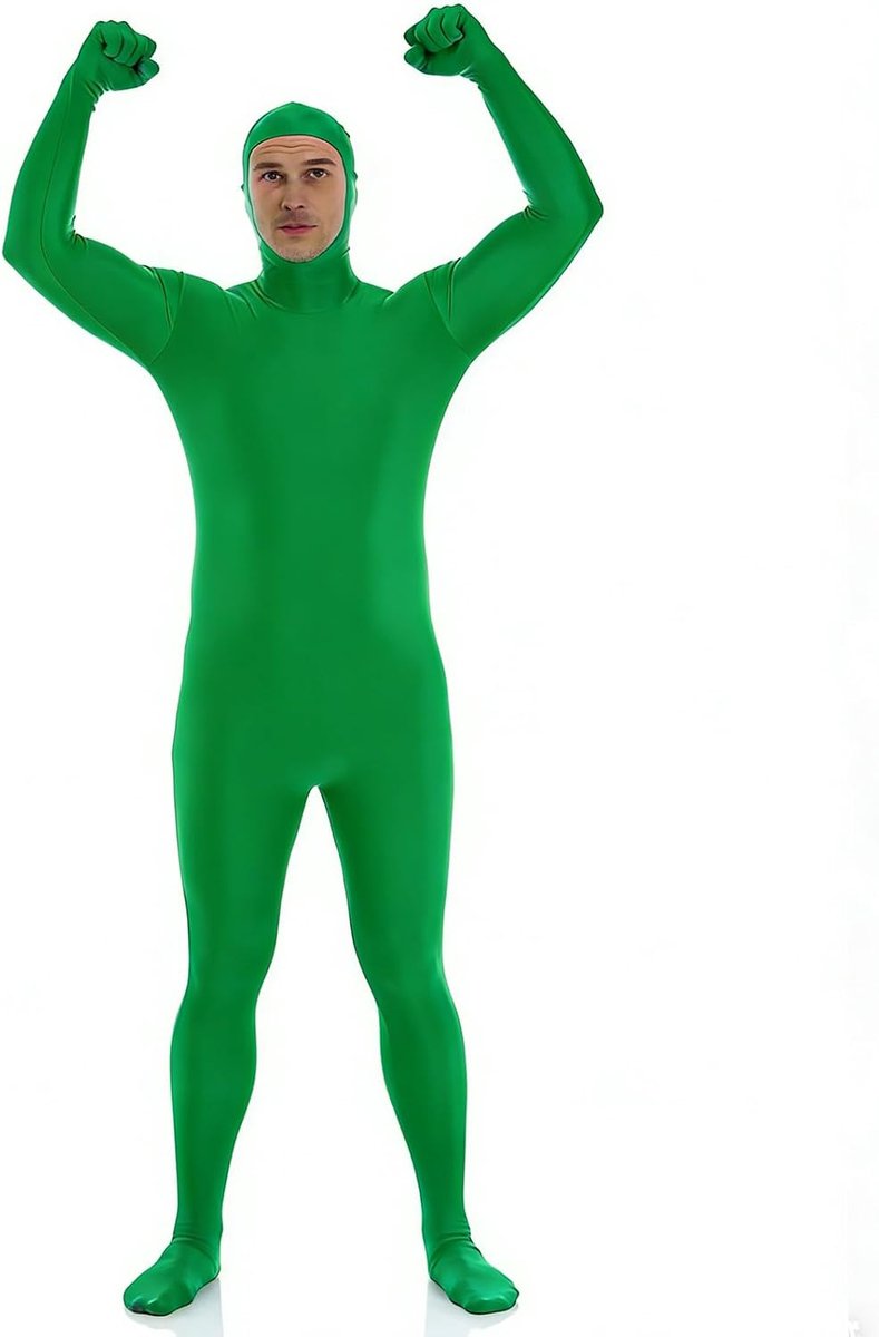 Ganzkörperpak voor dames en heren, uniseks, groen scherm, Slenderman-bodysuit, Halloween, carnaval, cosplay-kostuum met gezichtsuitsnijding