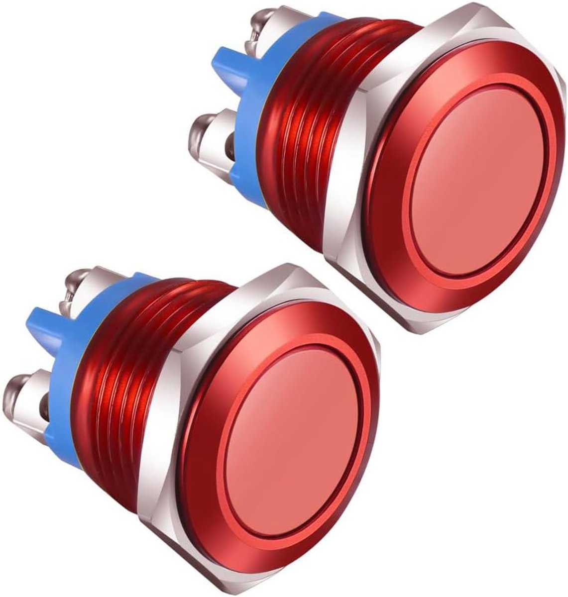 2st 16MM Kortstondige Drukknopschakelaar IP65 Waterdichte Aluminiumlegering 3A/12V 24V 36 DC 110V 250VAC 1NO SPST Schroefklem (rode schaal)