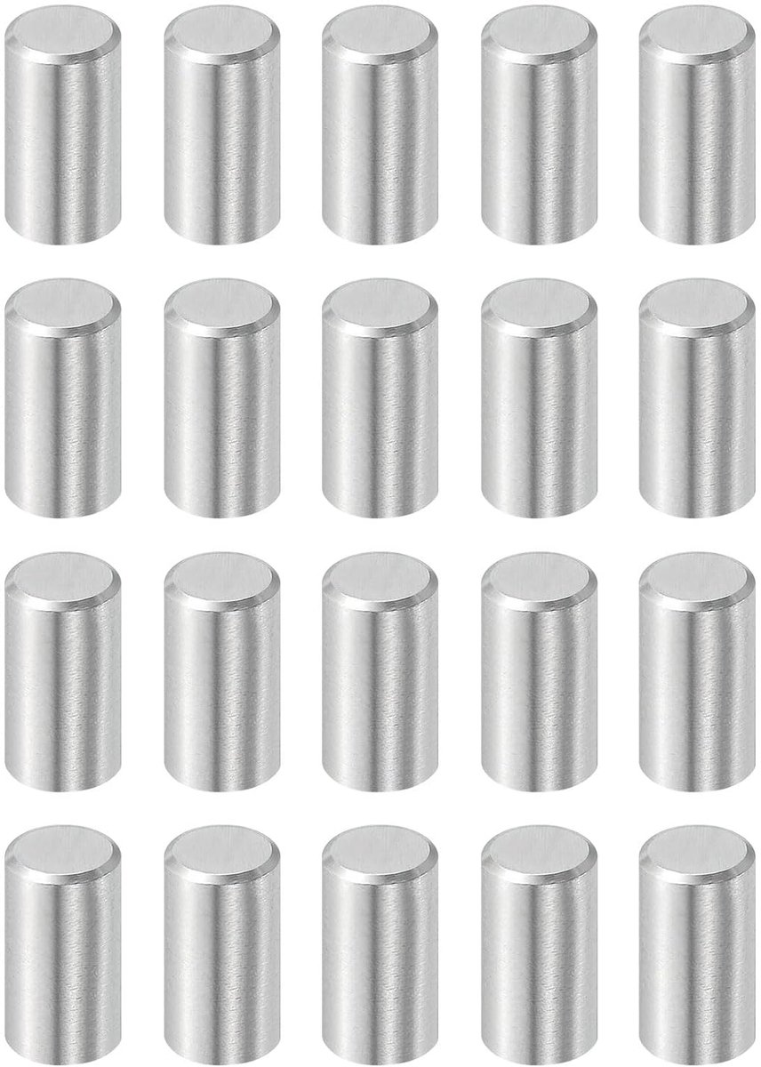 20 stuks 8 mm x 16 mm plugstiften, 304 roestvrij staal, cilindrische planksteunpennen, positioneringspenen, plankbevestigingselementen voor boekenkast, kast, meubelcomponent (GB119), zilver