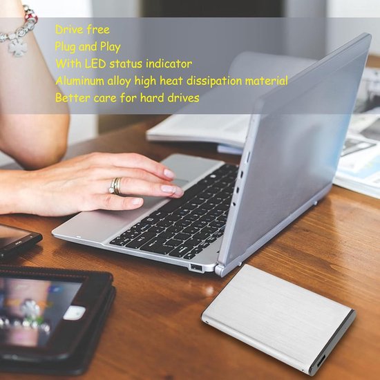 Externe Harde Schijf, Usb3.0 Externe Harde Schijf Platte Docking Station 6gbps Snelle Overdracht Plug and Play Ssd Hard Disk Box voor I II III Generatie (Zilver) — afbeelding 3
