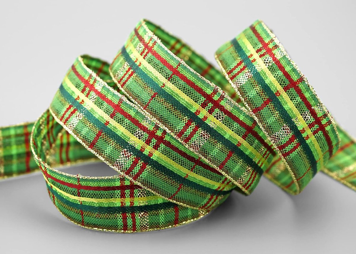 20 m x 25 mm geruit decoratielint Santa's Pants groen goud geruit cadeaulint met vormvaste randen glanzend lint stoffen lint decoratief lint winter Kerstmis advent lurexkante gouden rand
