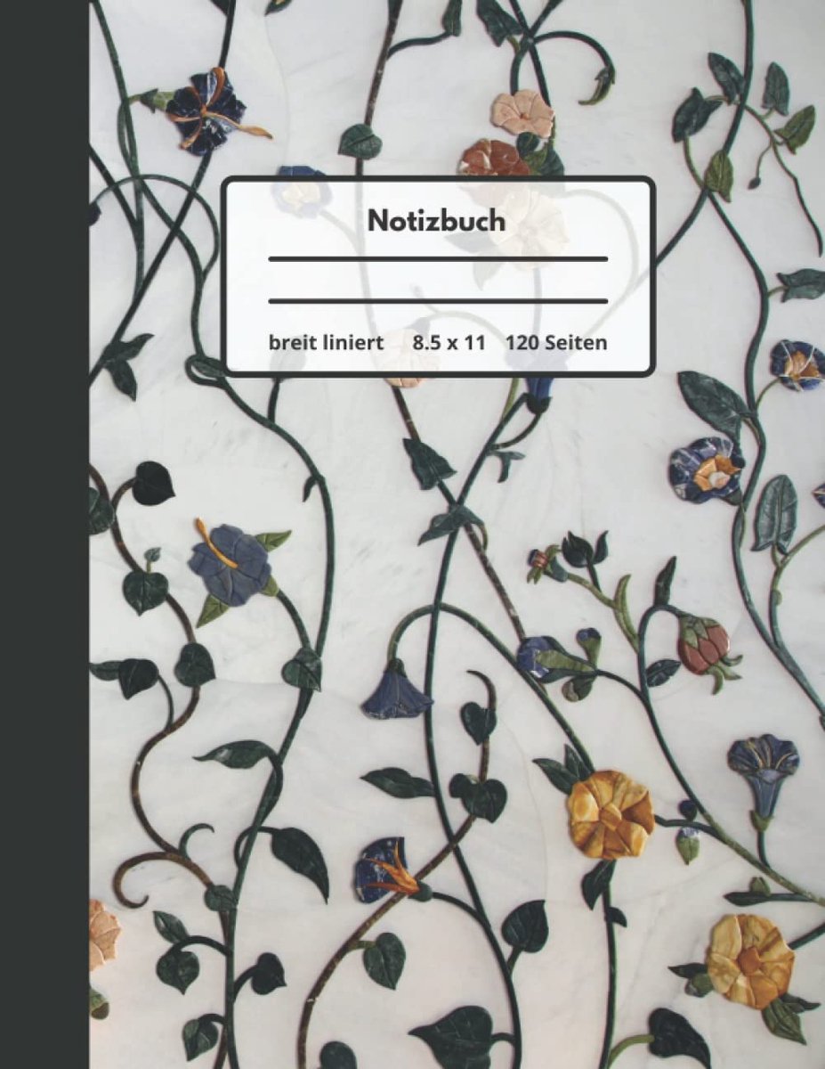 Breit liniert: Groß 8.5 x 11 - 120 Seiten - breit Liniert - Notizbuch/Journal mit Linien und Rand für Frauen, Männer und Kinder mit Blumenranken Motiv