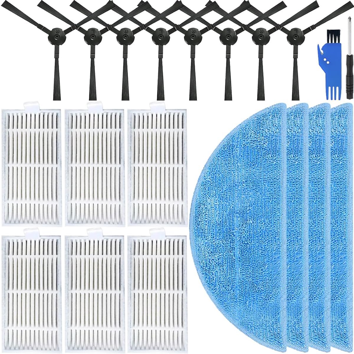 Replacement Parts Accessories for ILIFE ZACO V3/V3S/V5/V5S/V5S Pro/V5x, for Medion E32 SW/MD 18503 Robot Vacuum Cleaner, 4 x Mop Cloths, 6 x HEPA Filters, 8 x Side Brushes (18 Pcs)