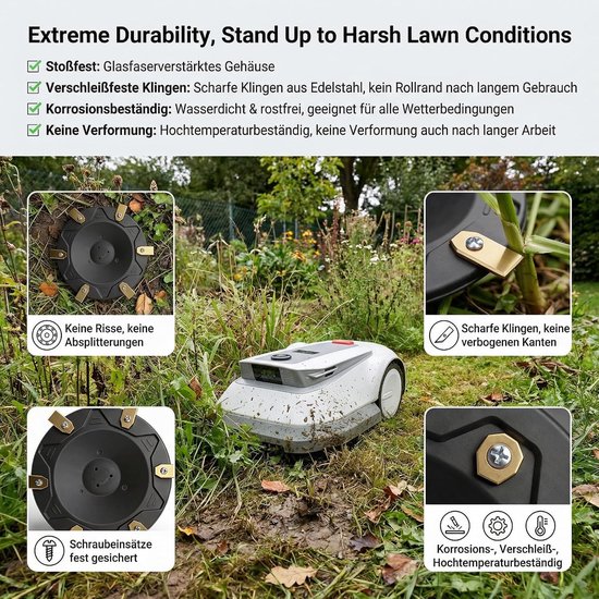 6 stuks, compatibel met Ecovacs Goat O500, O800, O1200, G1-800, G1-2000, G1, premium maaiborden, glasvezelversterkte kunststof, voor 6 messen — afbeelding 5