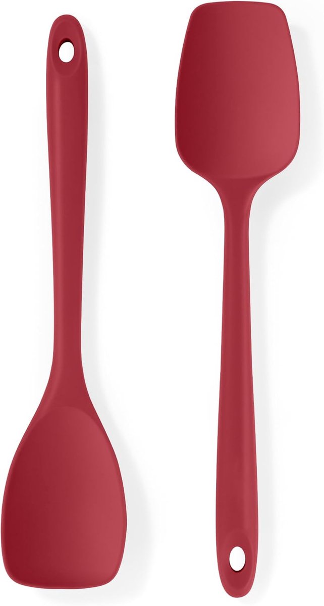 Siliconen Spatel Lepel 315℃ Hittebestendige Kooklepel (Rood) | 2 Stuks Anti-aanbak Keuken Schraper met Schepvorm en Flexibele Rand voor Schrapen Roeren Vouwen Omkeren Serveren
