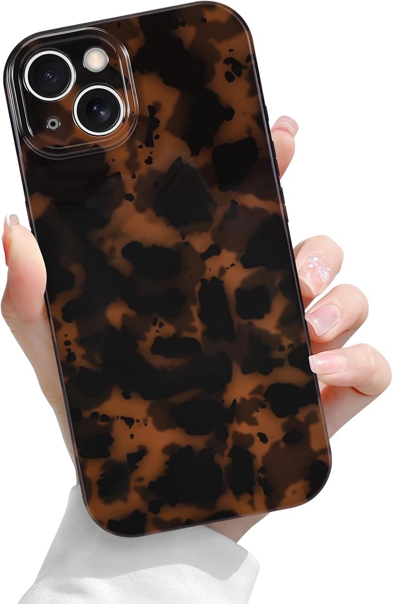 Hoes voor iPhone 13, luipaardpatroon, esthetisch design voor meisjes en vrouwen, beschermhoes met schattig schildpadmotief, zachte TPU-dunne stootvaste telefoonhoes voor iPhone 13, amberbruin