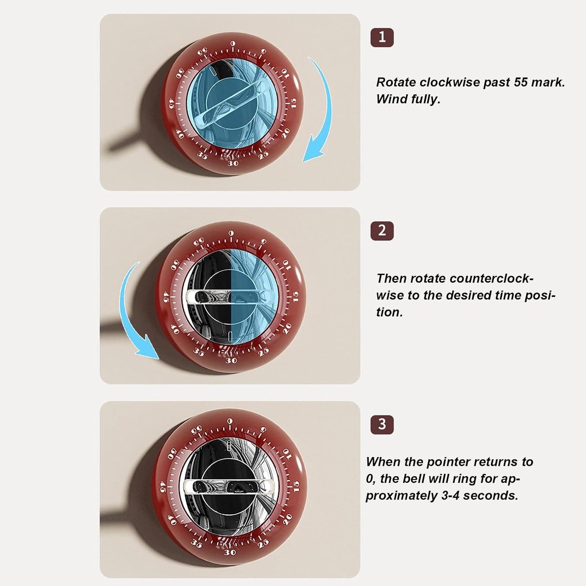 Mechanische Timer, Magnetische Afteltimer van 60 Minuten, Vintage Kookwekker voor Kookstudiewerk (rood)