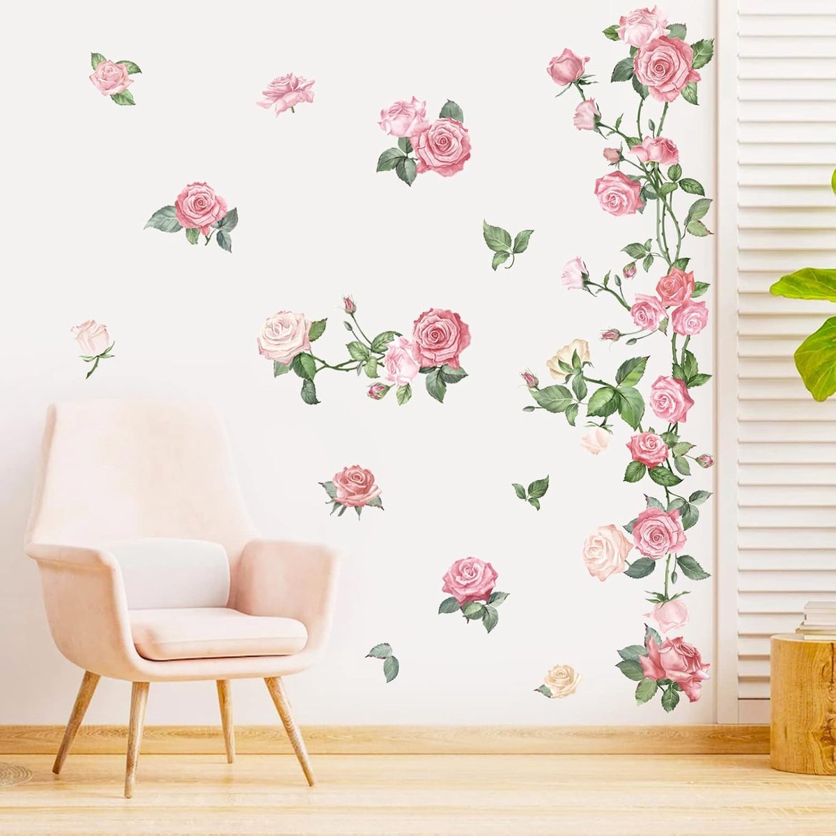Muurstickers Roze Roos Bloemen Muurtattoo Hangende Bloemen Blad Muursticker Woonkamer Slaapkamer TV Achtergrond Wanddecoratie
