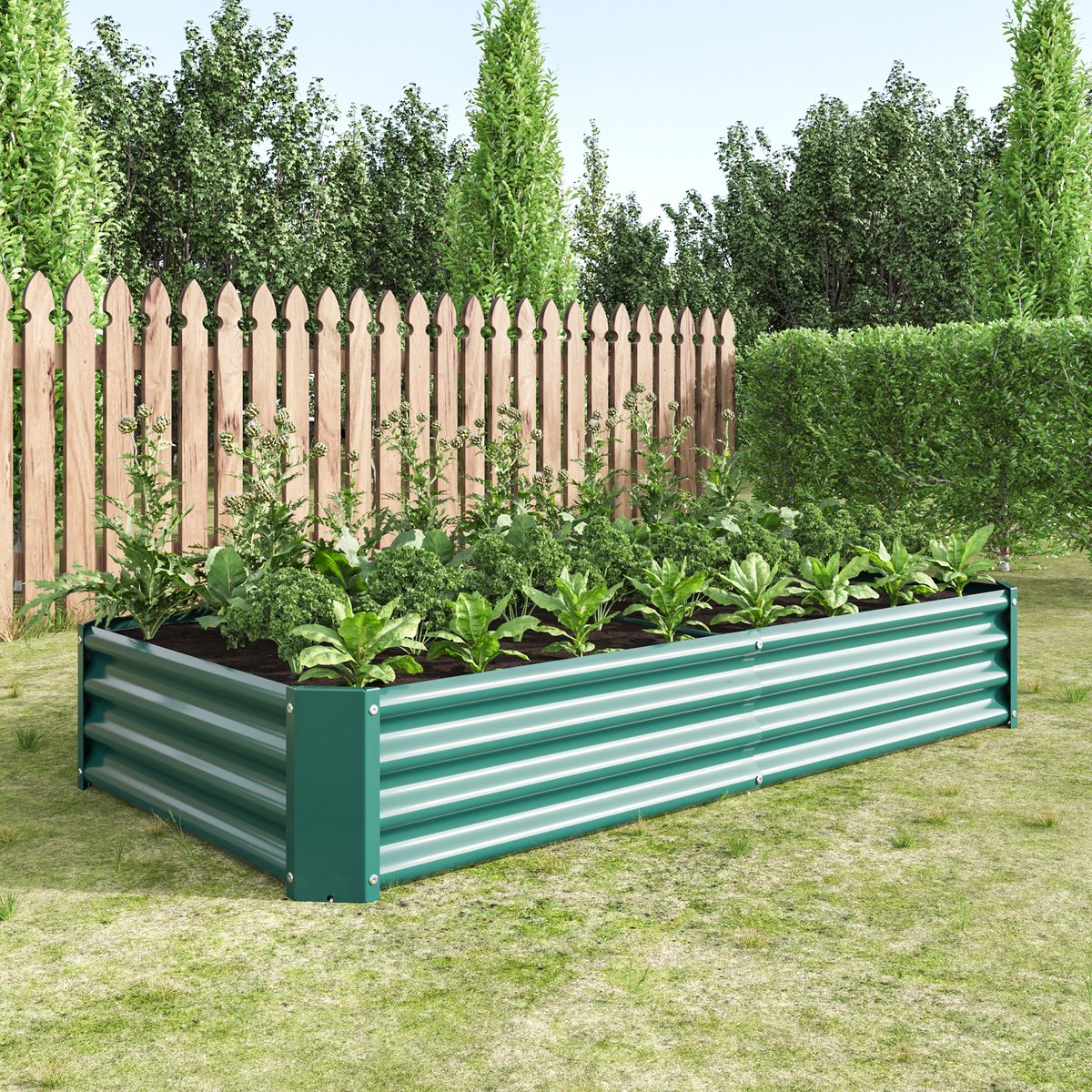 Moestuinbak Metalen – 180 X 90 X 30 Cm – Verzinkt Staal – Groen – Zonder Bodem Voor Groenten, Kruiden En Bloemen Buiten