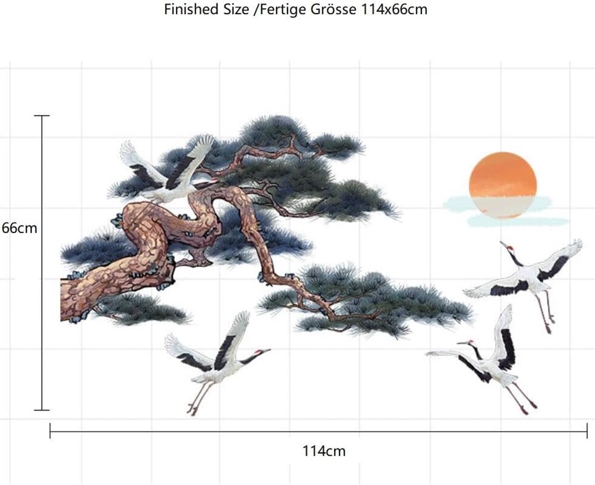 Muurtattoo Natuur Kraan Penen Zon Chinees Schilderij Woonkamer Muursticker Slaapkamer Japanse Muursticker Kinderkamer Keuken Kantoor Wanddecoratie