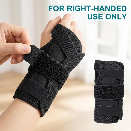 Polsbandage met metalen spalk, carpale tunnelstabilisator, verstelbaar, ademend, voor fitness, sport, sportschool, lichte en flexibele polssteun voor dames en heren (zwart) — afbeelding 2