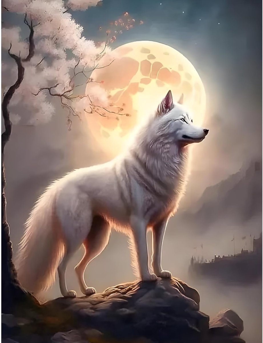 Wolf Diamond Painting, Wolf in het maanlicht DIY Diamond Art Set, Dieren Volledige Boor Ronde Kristal Strass Diamantkunst, voor Home Decoration 30x40cm
