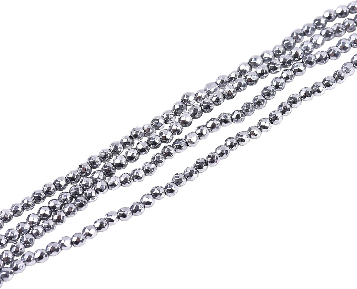 200 stuks 2 mm galvaniseren niet-magnetische synthetische hematiet kleine losse kralen strengen, gefacetteerde ronde platina vergulde kralen bulk voor kralen sieraden maken doe-het-zelf