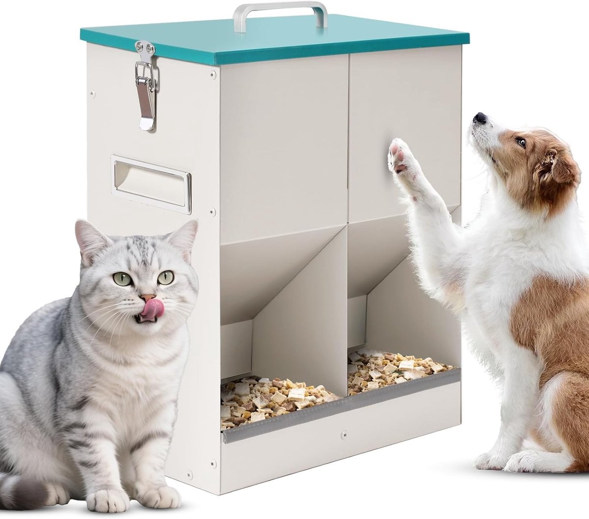 SnelShoppen - 10L Automatische Kattenvoer Dispenser voor 2 Katten, Dual Gravity Droogvoer Verdeler, Geschikt voor Huisdieren, Buiten Gebruik, Grote Ca
