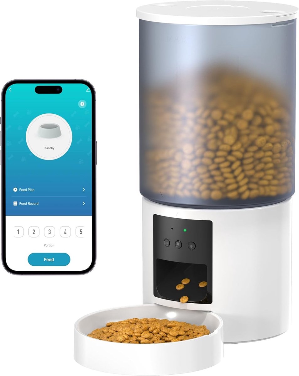 Voederautomaat voor Katten - Wit - 6 L - Automatische Voederdispenser met App-besturing - Voor Katten en Honden