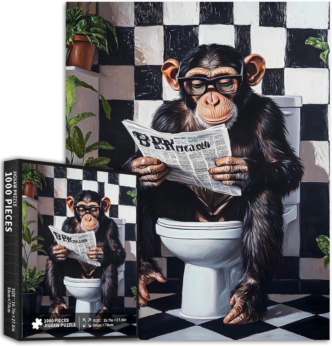 Legpuzzel - Dierlijke Wc-b10 - 1000 Stukken - Puzzel met Kunstwerk van Aap - Voor Volwassenen