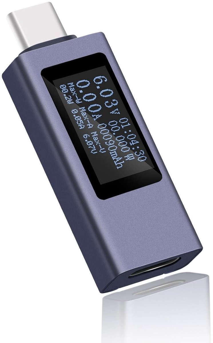USB C-testermeter - Zwart - - Vermogensmeter met Geheugenfunctie - Voor USB C Apparaten