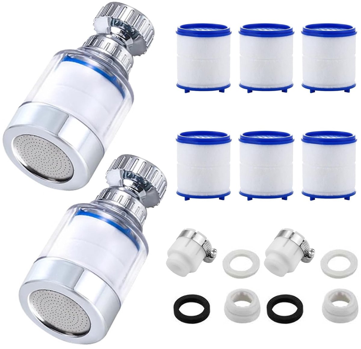 Waterfilter Set - Wit - 360° Draaibaar - Met 6 PP Katoenen Filterelementen - Voor Keuken en Badkamer