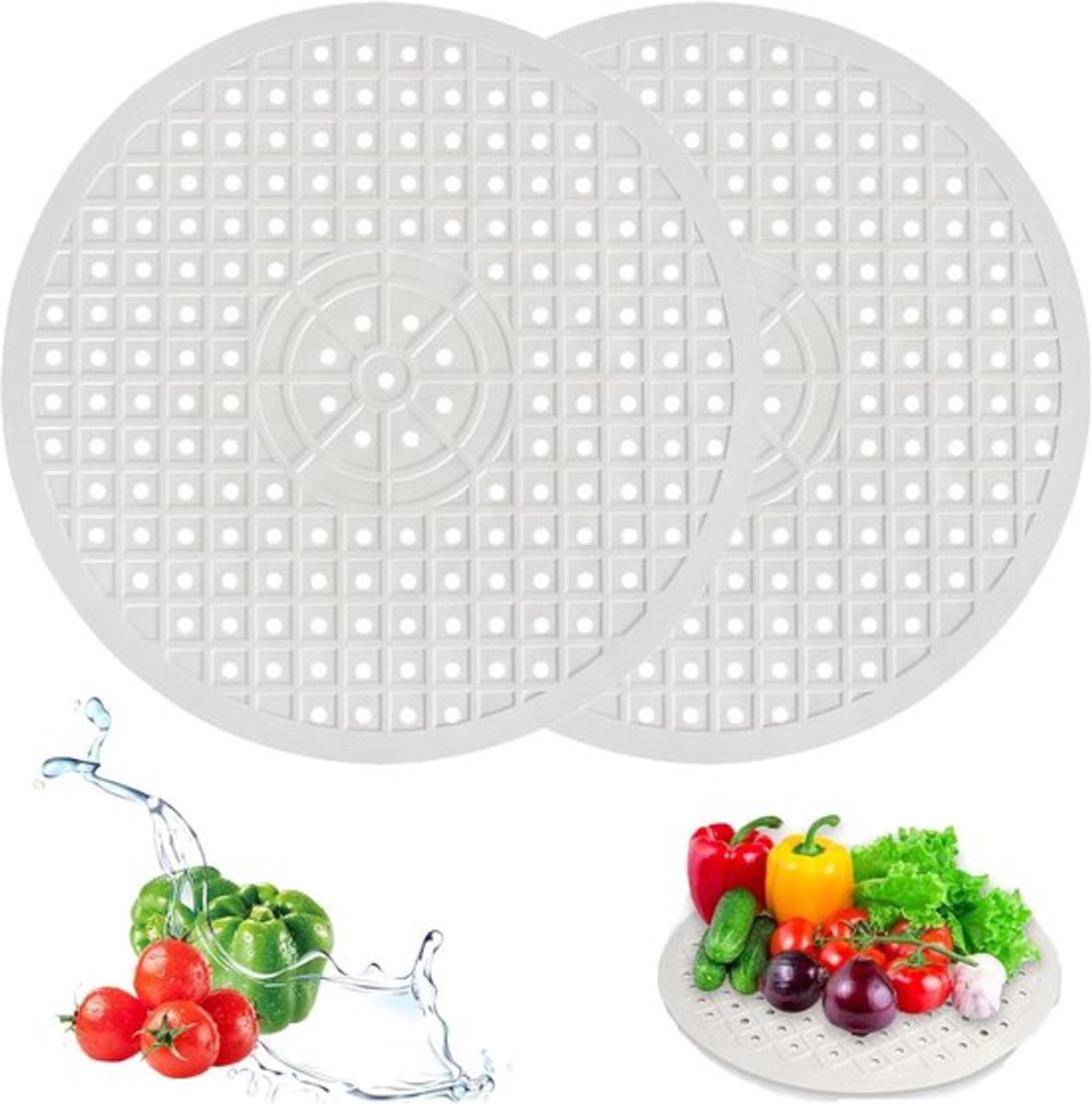 2 stuks - Silicone wastafel mat - Wastafel mat - Wastafel mat - Anti-slip mat - Rubberen tafel mat - Knipbaar - Opvouwbaar - Anti-slip - Ronde wastafel mat - Beschermende mat - Geschikt voor tafel - Diameter 31 cm - Wit