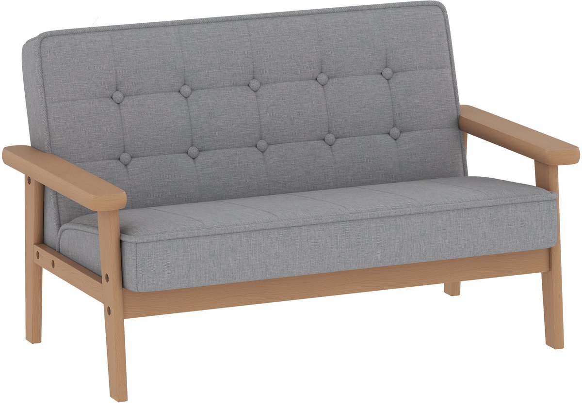 AIYAPLAY Kinderbankje Kortpolige stof, rubberhout 77L x 42B x 48H cm Grijs