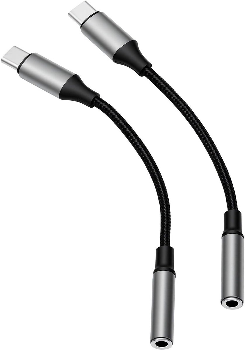 SolidKeus - USB C naar 3.5mm Hoofdtelefoon Jack Adapter, 2 Stuks