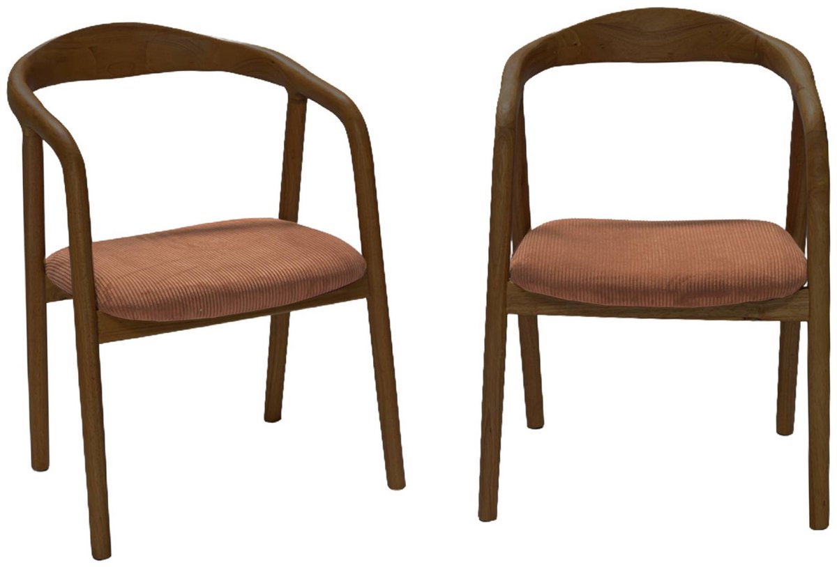 sweeek - Set van 2 stoelen met walnootkleurig rubberhout en corduroy vintage 55 x 58 x 79cm - sara
