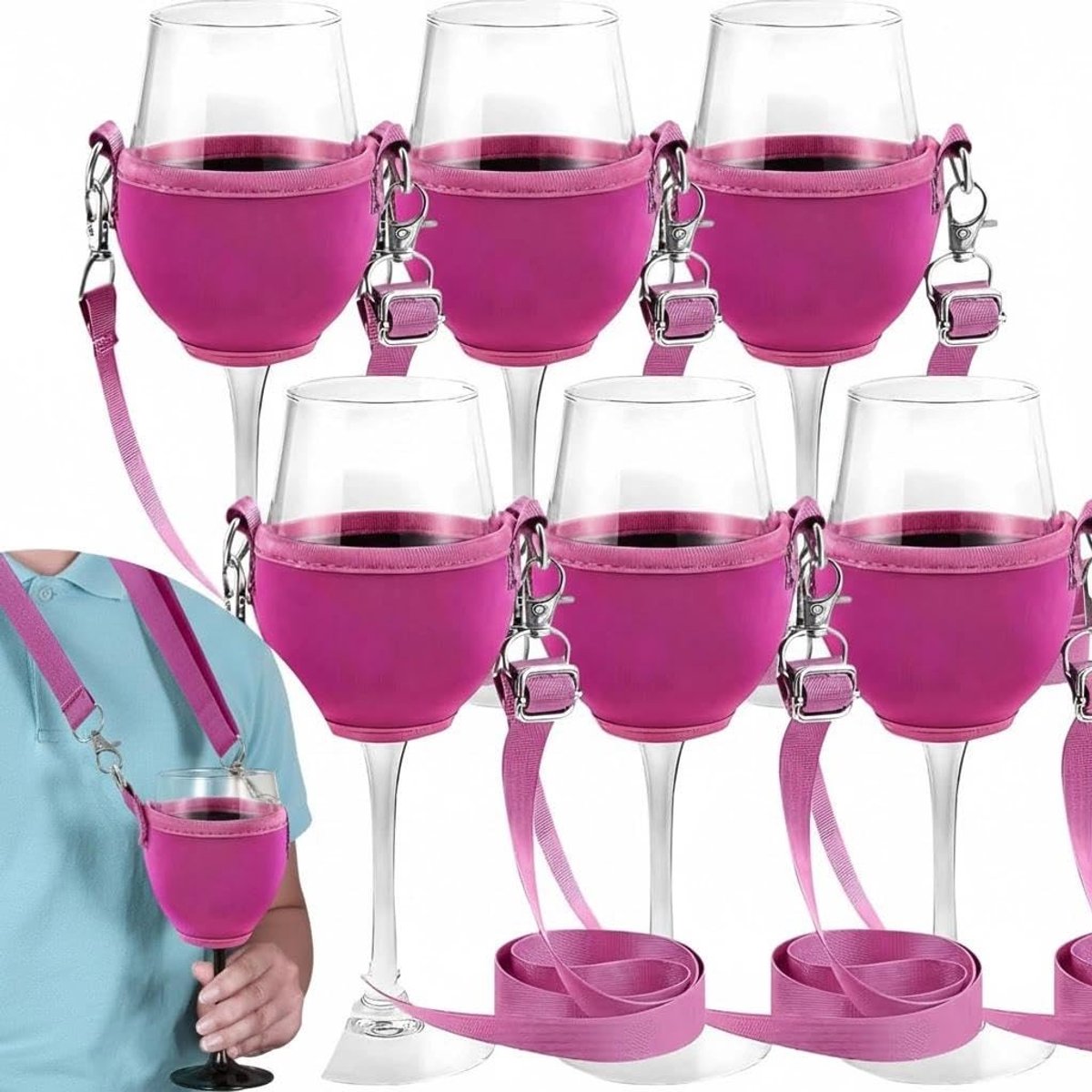 SolidKeus - Neopreen Wijnglashouder Set van 6 voor Feestjes en Picknicks