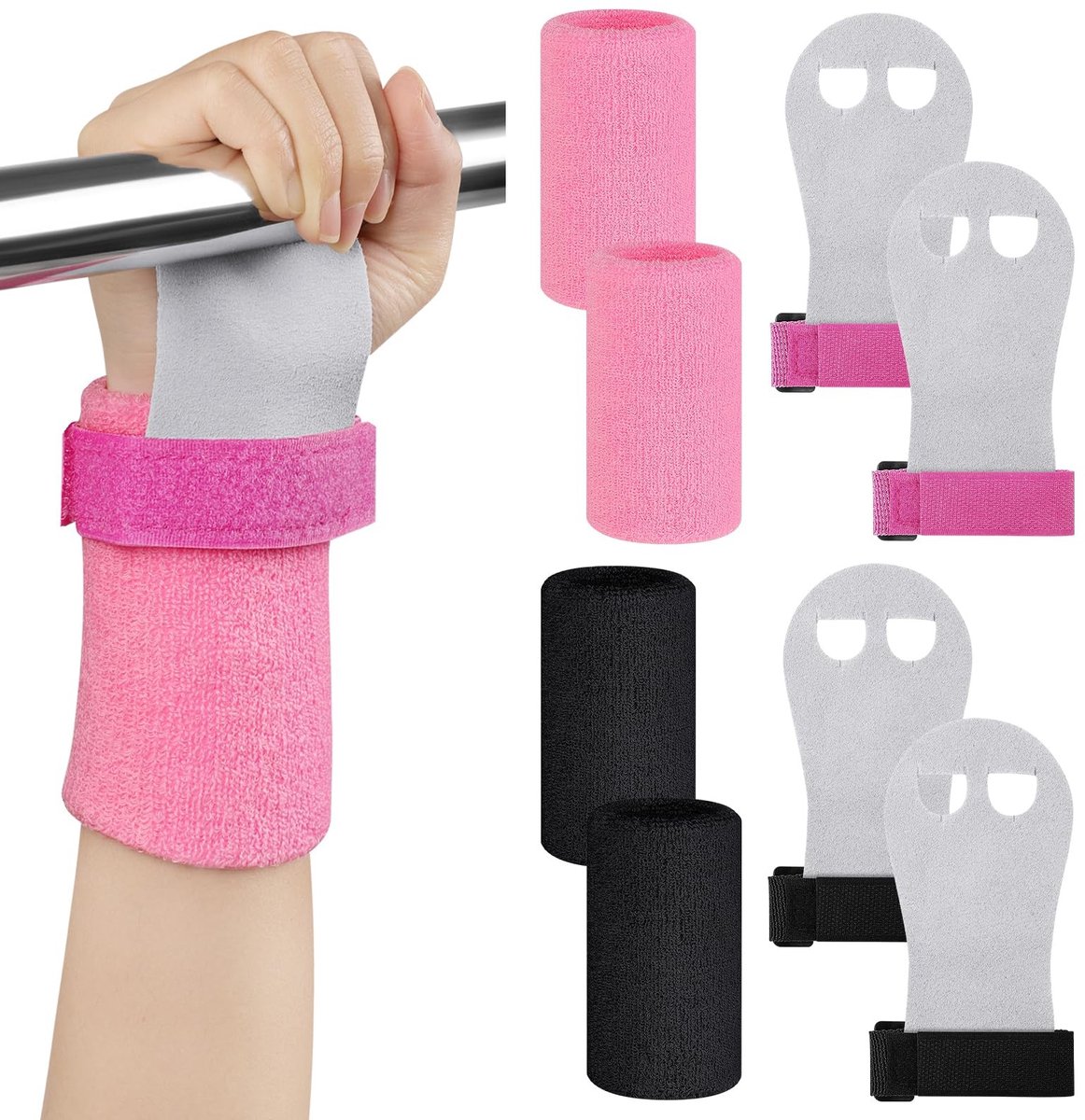 SolidKeus - Handgrepen voor Kinderen met Klittenbandsluiting Zwart/Roze - S