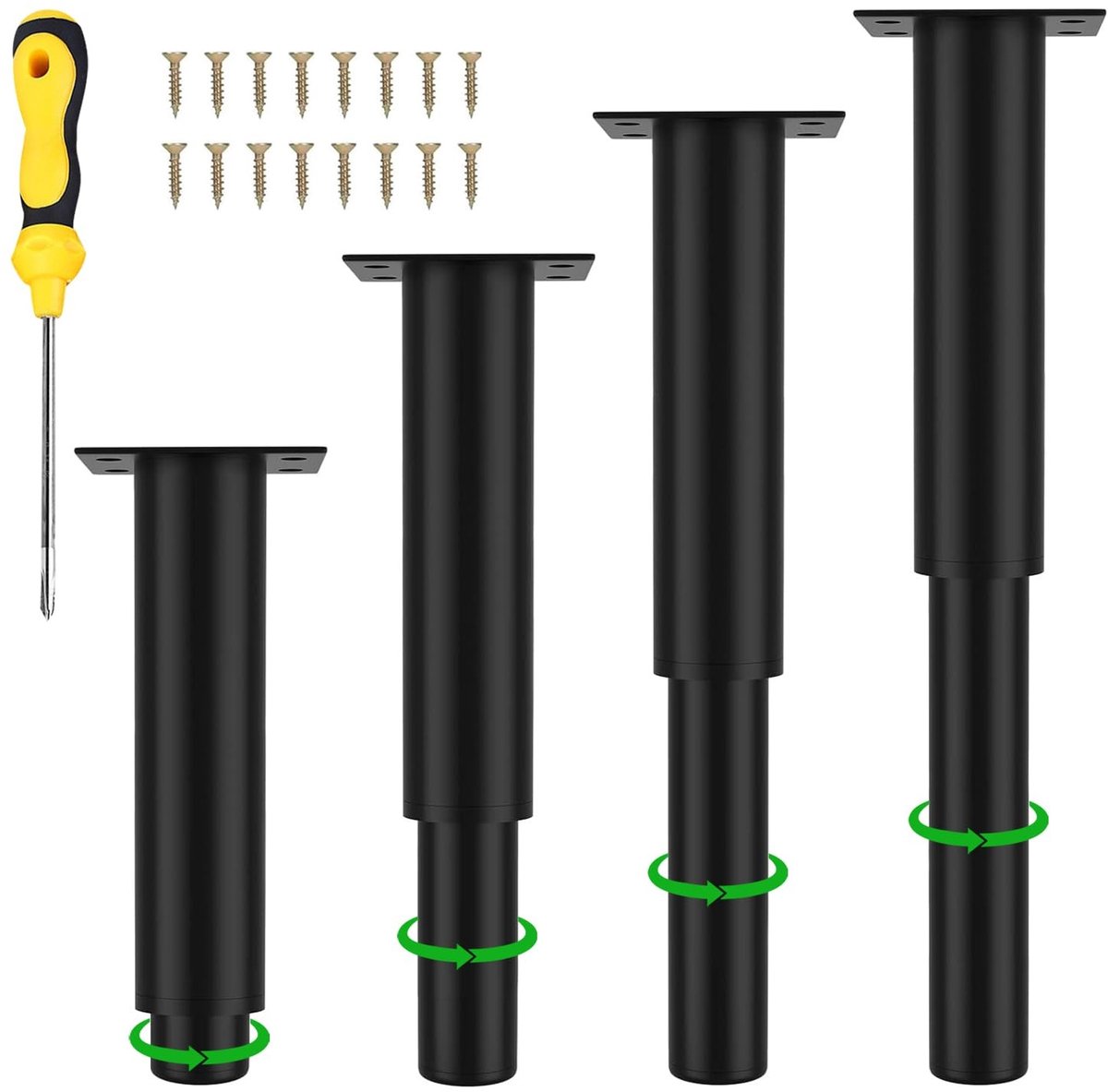 SolidKeus - 4 Stuks Verstelbare Meubelpoten 25-42 cm, Zwart