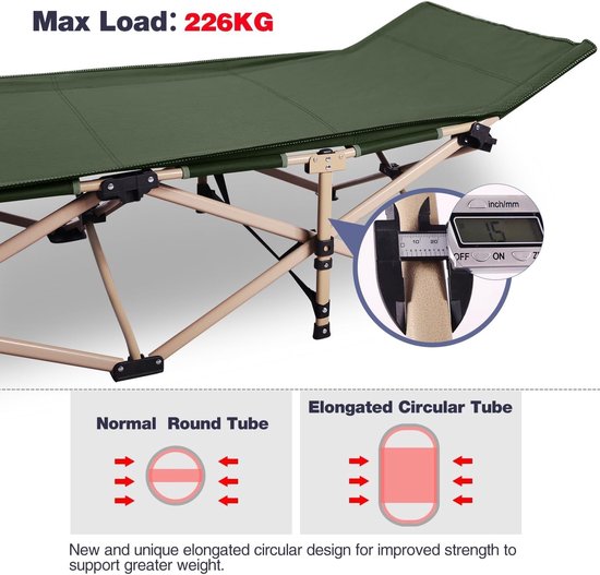 Vouwbare campingbedden voor volwassenen, extra brede zware zware stabiele lagerbed, draagbaar, sterke dikkere buizen, slaapbed voor buiten, reiskantoor van Songmics — afbeelding 4