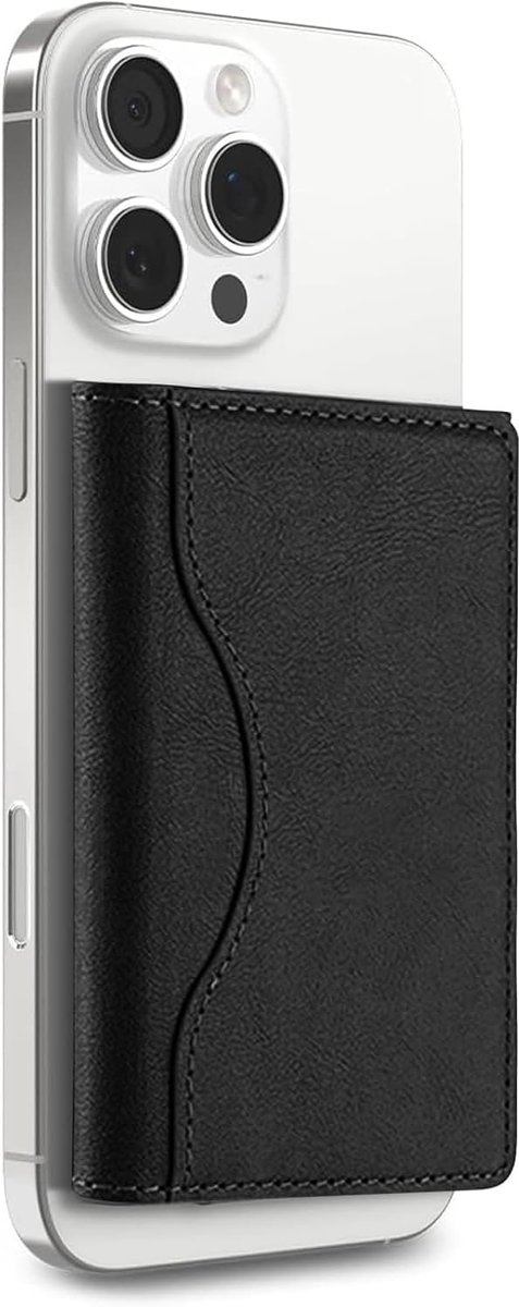 Opvouwbare Portemonnee, met 6 Creditcard Vakjes, Compatibel met iPhone 16/15/14/13/12 Series, Niet voor iPhone 13/12 Mini (Zwart, Leer)