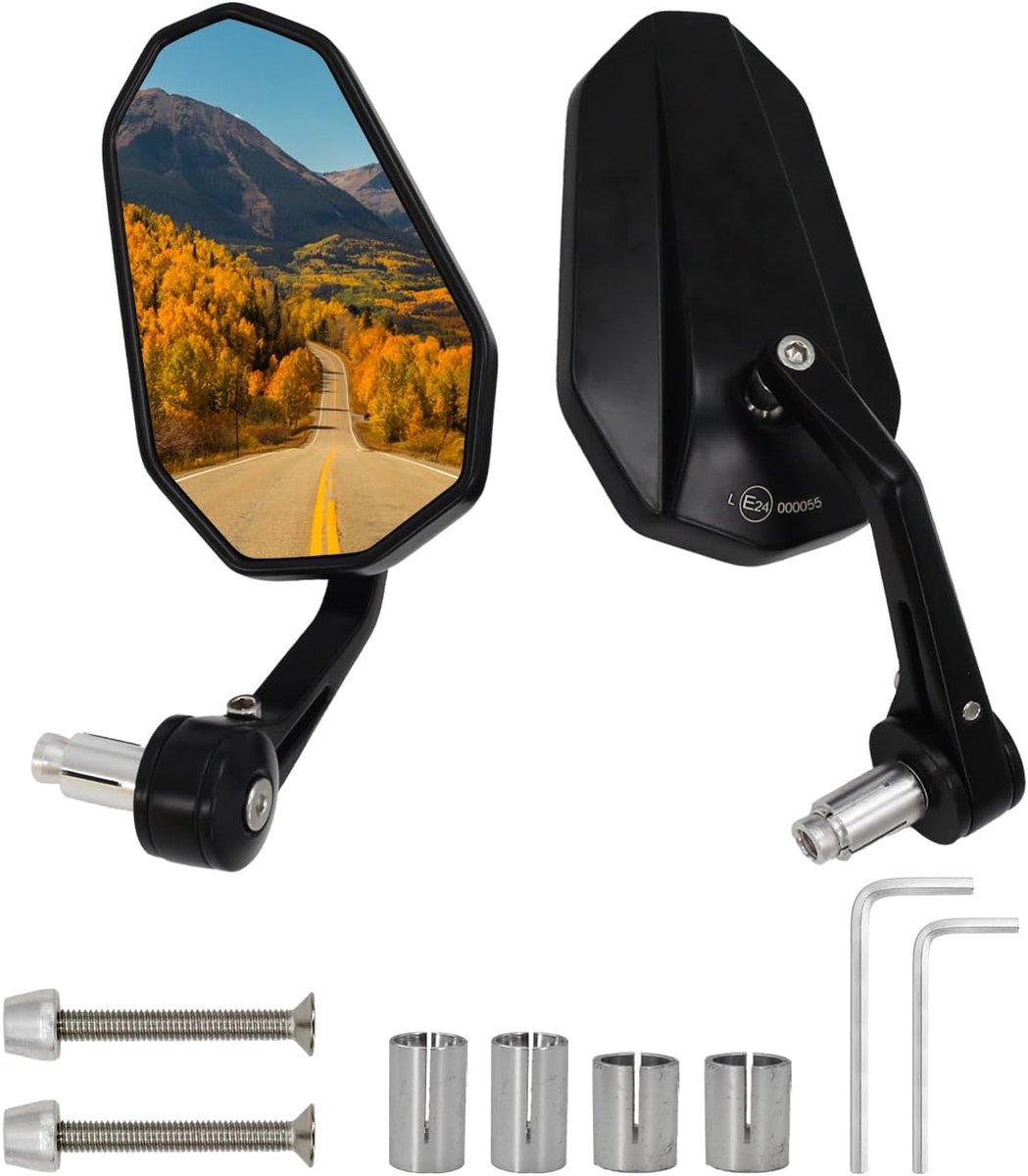 360° draaibaar, E-gecertificeerde achteruitkijkspiegel, CNC-gefreesde aluminiumlegering, universele achteruitkijkspiegelset (links en rechts, set van 2), geschikt voor scooters, quads en