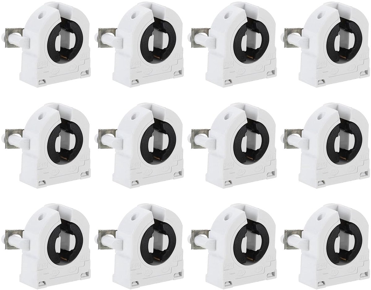 T8 TL-lamphouder, 12 stuks G13 lampvoet LED TL-buisfitting 250 V niet-geschakelde draaitype lamphouder vervanging, 27 x 31 x 18 mm