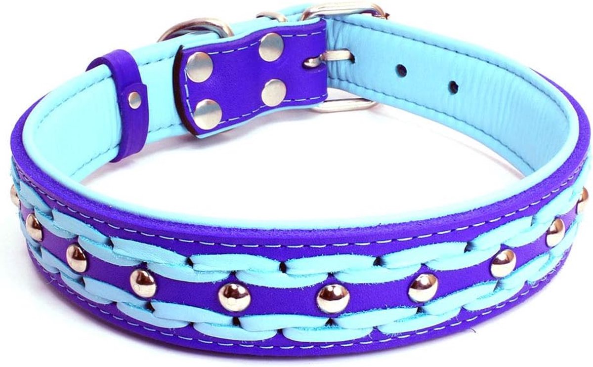 Sulla Hondenhalsband van echt leer, gewatteerd, in modieuze kleuren, gevlochten, M/L/XL/XXL
